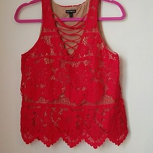 Red crochet tank top